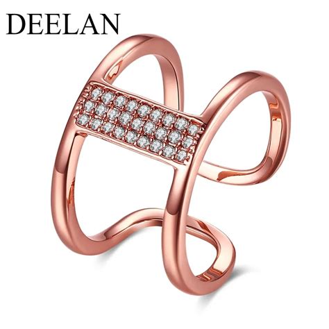 DEELAN Fashion Lucky Infinity Adjustable Rings Full Zircon Crystal Rose ...