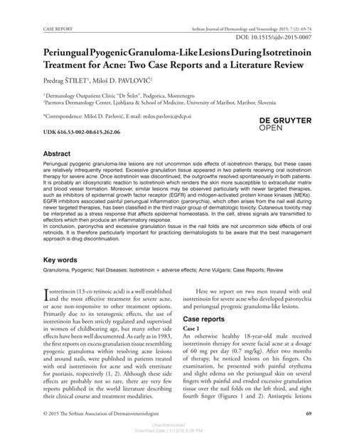 Pdf Periungual Pyogenic Granuloma Like Lesions During Isotretinoin