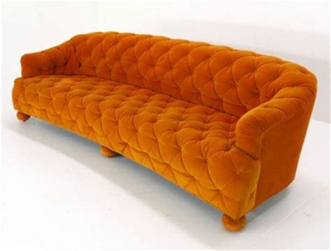 Mid Century Modern Tufted Orange Velvet Sofa