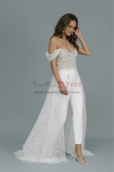 2022 Off The Shoulder Lace Overskirt Wedding Jumpsuit Dress Monos De