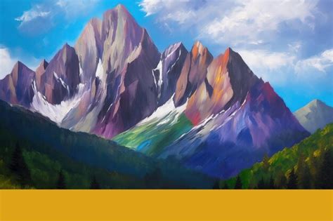 Premium Photo | A painting of mountains with a colorful mountain in the background.