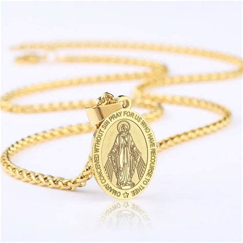 Collar De La Virgen Mar A Para Hombres Medalla De Acero Inoxidable De