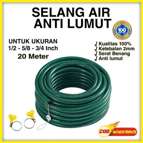 Selang Air 20 Meter 1 2 5 8 3 4 1 Inch Selang Air Taman Kebun Anti Lumut Selang Air Cuci