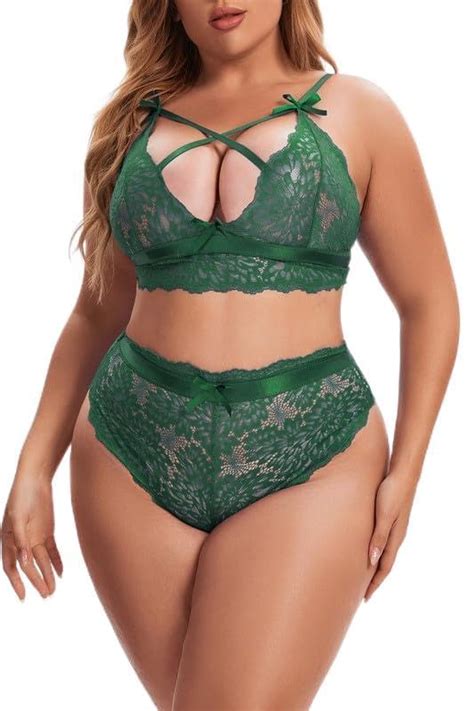 Aranmei Plus Size Lingerie Set For Women High Waisted Bra And Panty Set Sexy Criss Cross Lace