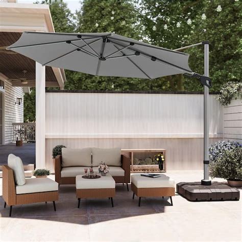 Lausaint Home Ft Aluminum Cantilever Patio Umbrella In Gray Urm