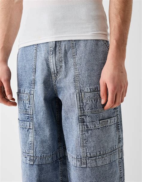 Denim Cargo Bermuda Jorts Men Bershka