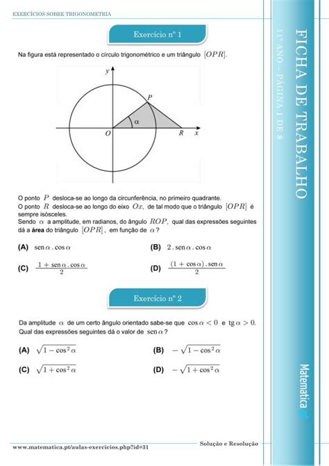 PDF Exercício nº 1 matematica pt EXERCÍCIOS SOBRE TRIGONOMETRIA