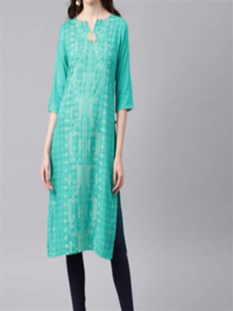 Buy Alena Women Teal Green Checked Straight Kurta Kurtas For Women