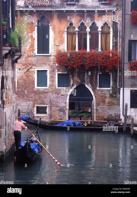 Gondola On Rio Dei Barcaroli Hotel San Moise And Flower Decked Windows