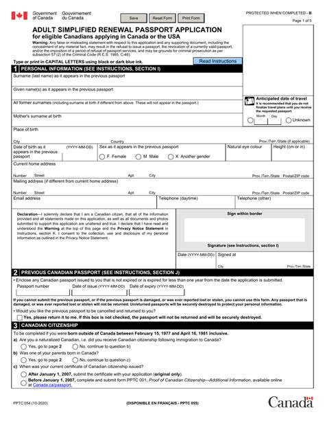 Form Pptc054 Download Fillable Pdf Or Fill Online Adult Simplified Renewal Passport Application