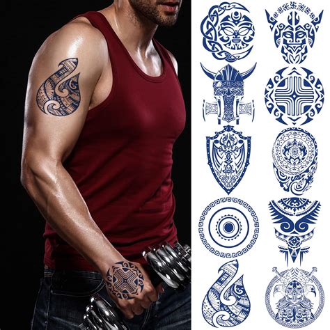 10 Sheets Aztec And Viking Style Temporary Tattoo For Men Fake