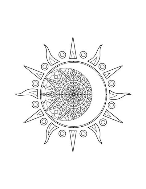 Mandala Sun And Moon Coloring Page - Sheet 1 - Download, Print Now!