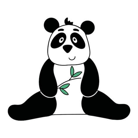 Premium Vector Cute Panda With Bamboo Branch Cartoon Funny Black And