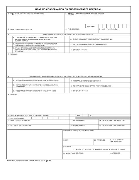 Af Form 1672 Hearing Conservation Diagnostic Center Referral Forms