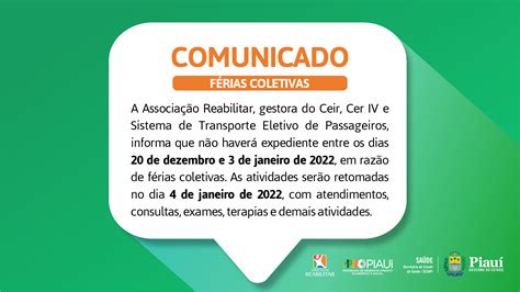 Comunicado férias coletivas Associação Reabilitar