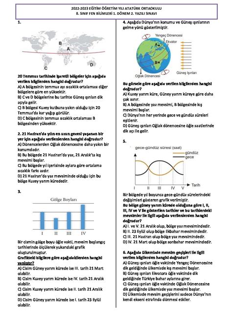 8 SINIF FEN BİLİMLERİ 1 DÖNEM 2 YAZILI TEST CEVAPLI PDF Sosyal