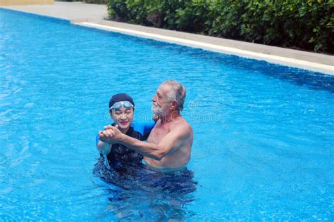 Portrait Asia Senior Woman And Caucasian Old Man Resting Together In