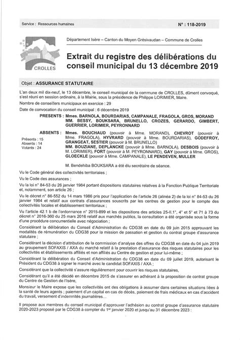 Calaméo Crolles Deliberation 118 2019 12 Assurance Statutaire