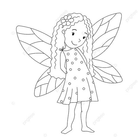 Fairy With Wand For Coloring Page Girl Stand Outline Vector, Girl ...