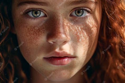 Premium Photo Closeup Portrait Of Redheaded Girl With Freckles