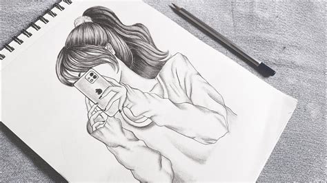 A Girl Taking Selfie Pencil Sketch For Beginners How To Draw A Girl