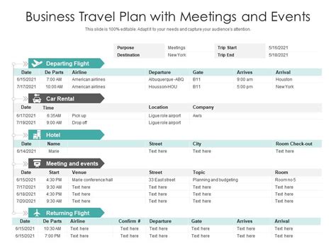 Business Travel Plan With Meetings And Events Presentation Graphics