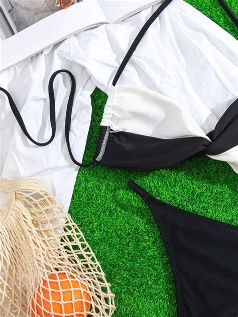 Para Praia Black White Bikinis Micro Thongs Swimsuit Women Bandage Swimwear Bikini Halter