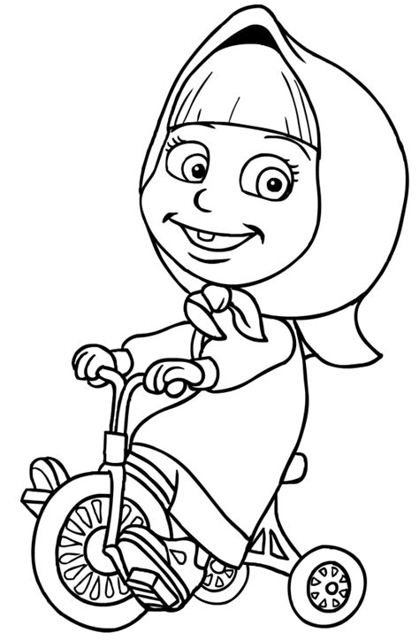 Coloriage De Masha Dans Le Tricycle