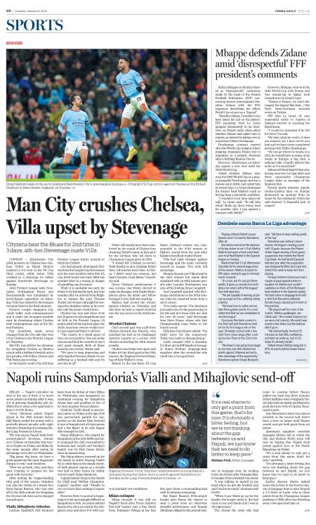 Man City Crushes Chelsea Villa Upset By Stevenage Chinadaily Cn