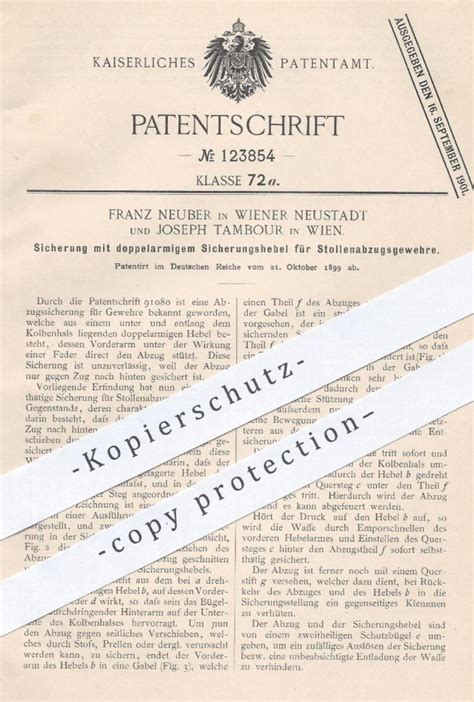 Original Patent Franz Neuber Wiener Neustadt Joseph Tambour