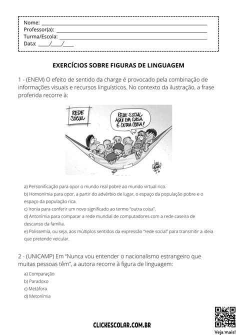 Atividade Sobre Figuras De Linguagem Ano Revoeduca