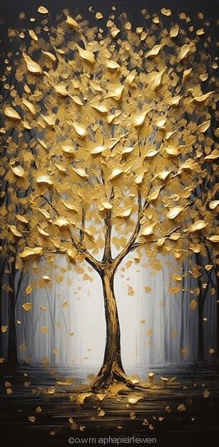 Premium Photo A Tree With Gold Leaves And Gold Leaves