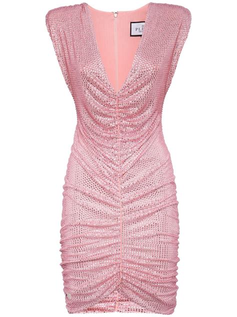 Philipp Plein Crystal Embellished Ruched Minidress Pink Farfetch