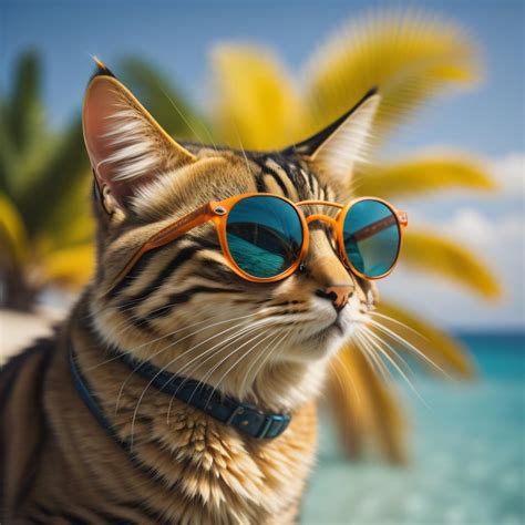 Premium Photo A Cat Wearing Sunglasses On A Beach