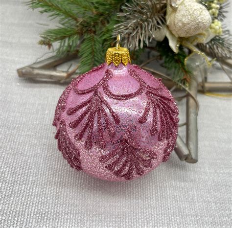 Pink Christmas Glass Ball Ornament Hand Painted Christmas Glass Decorations Traditional Xmas