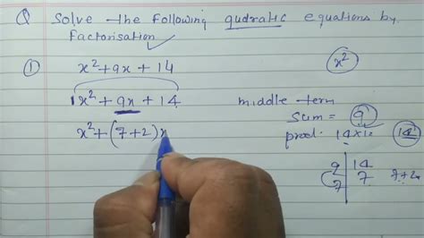 Solve The Following Quadratic Equations By Factorization Youtube