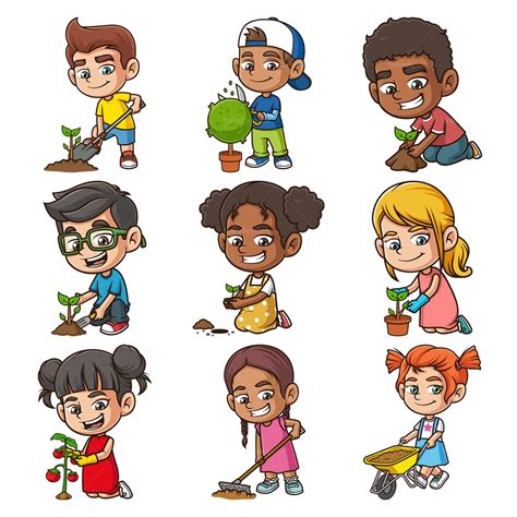 Cartoon Kids Gardening Clipart Stock Vector Illustrations - FriendlyStock