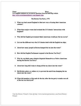 Boston Tea Party American Revolution Primary Source Worksheet Tpt