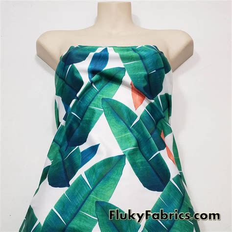 Banana Leaves On White Nylon Spandex Bikini Swimsuit Swimwear Fabric Fluky Fabrics Online Shop