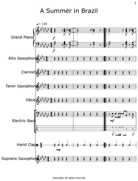 A Summer In Brazil Sheet Music For Piano Alto Saxophone Clarinet