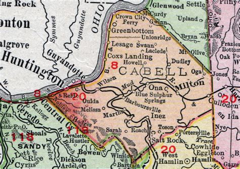 Cabell County, West Virginia 1911 Map by Rand McNally, Huntington, Milton, Guyandotte ...