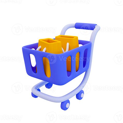 3d Minimal Shopping Cart With A Shopping Bag Shopping Concept 3d