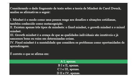 Quest O A Import Ncia Do Mindset De Crescimento Reside No Conceito