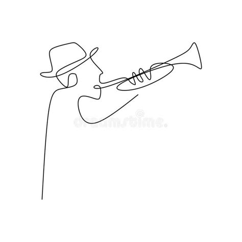 Continuous line drawing of jazz musicians playing trumpet music ...