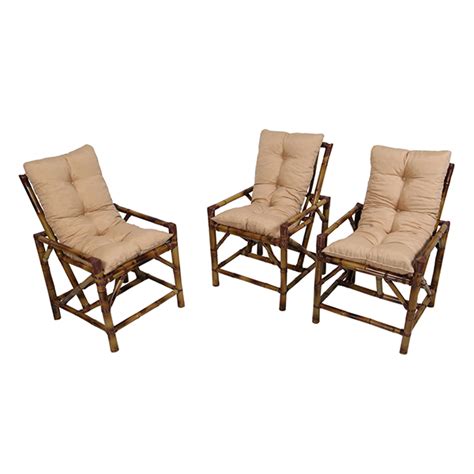 Cadeiras De Bambu 3 Lugares Almofadas Nude Loja Multidecor