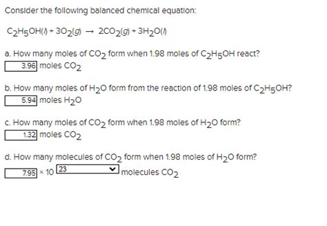 Solved Consider The Following Balanced Chemical Equatio