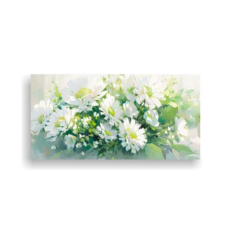 Cuadro De Pintura De Flores En Lienzo Verde Y Blanco Para Decoraci N De