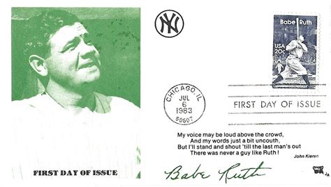 1983 FDC 2046 20c Babe Ruth JA D 636 United States General Issue