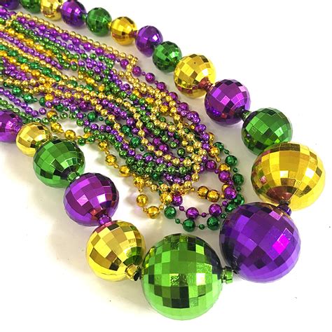 Mardi Gras Bead Necklaces Gold Purple Green Colors Jumbo Ball Necklace