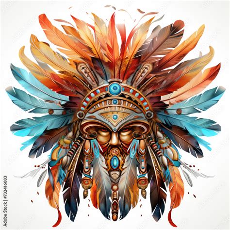 Watercolor Native American Tribal Feather Crown Clipart Generative Ai